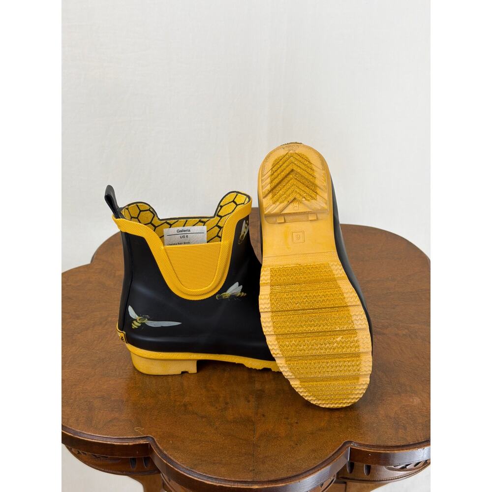 NIB Galleria Black & Yellow Bee Rain Boots Print Chelsea Rainboot #0599 SZ 10 - Picture 2 of 8